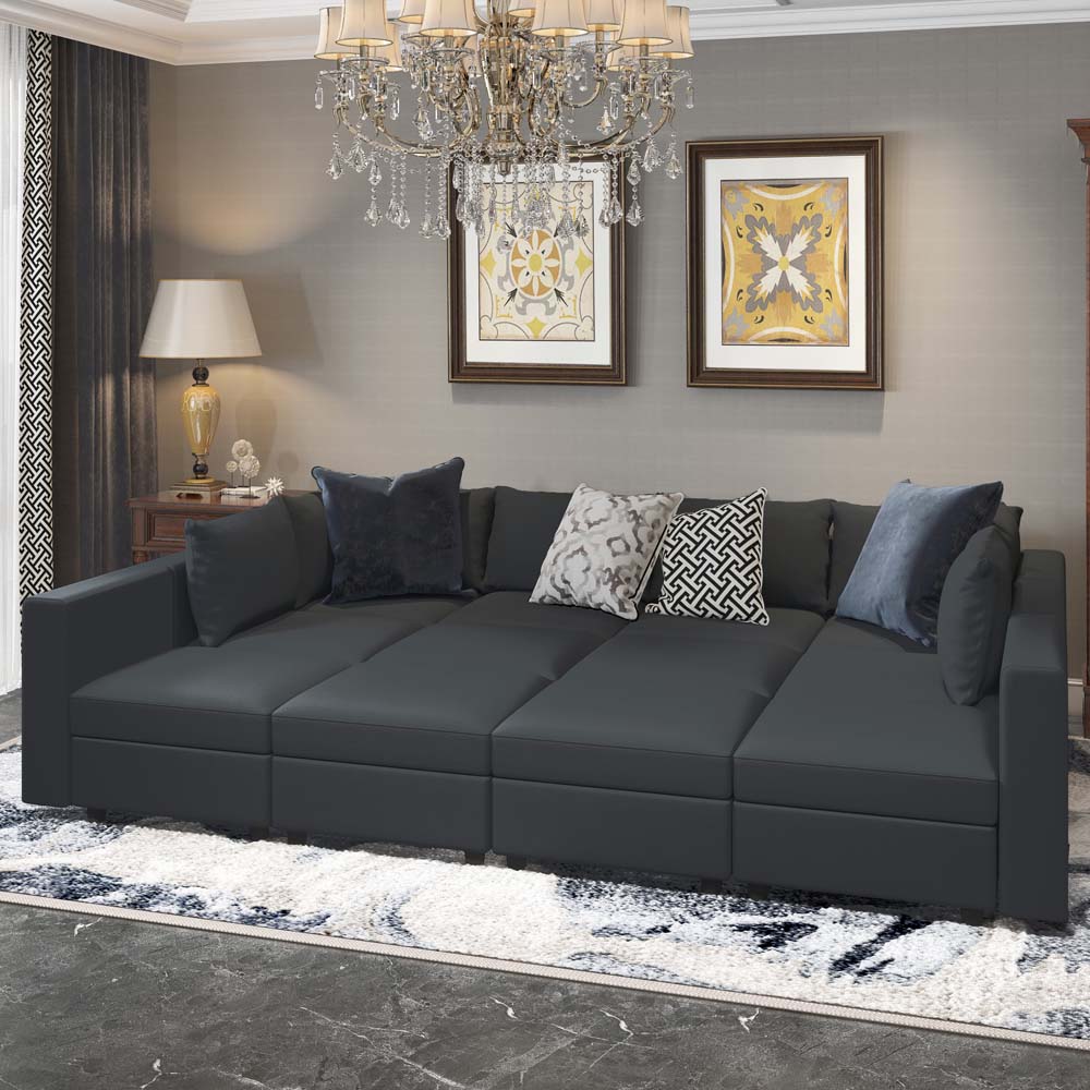 Ainfox 9 Seats + 9 Sides Modular Sectional Sofa Sleeper Sofa Flannel Sofa with Storage Seat