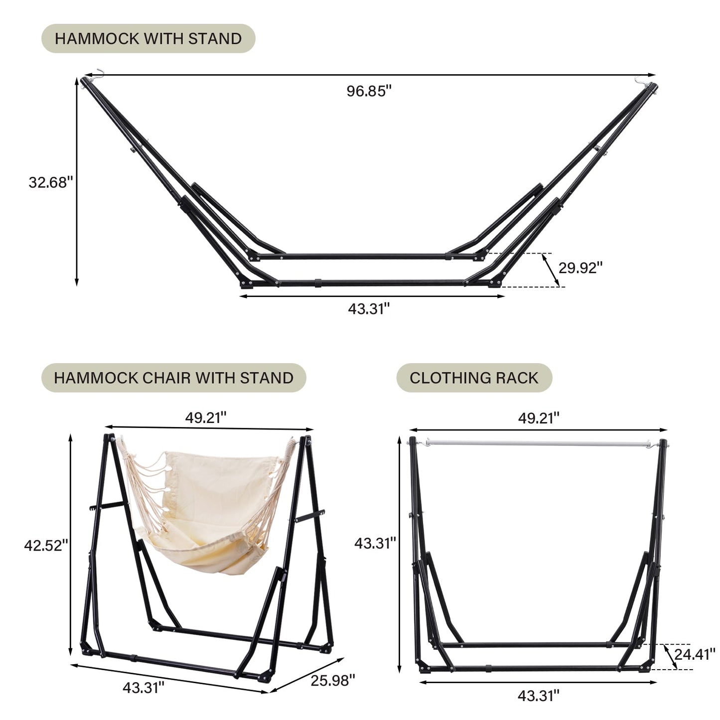 Ainfox 2 in 1 Portable Hammock Bed Camping Chair with Stand Included