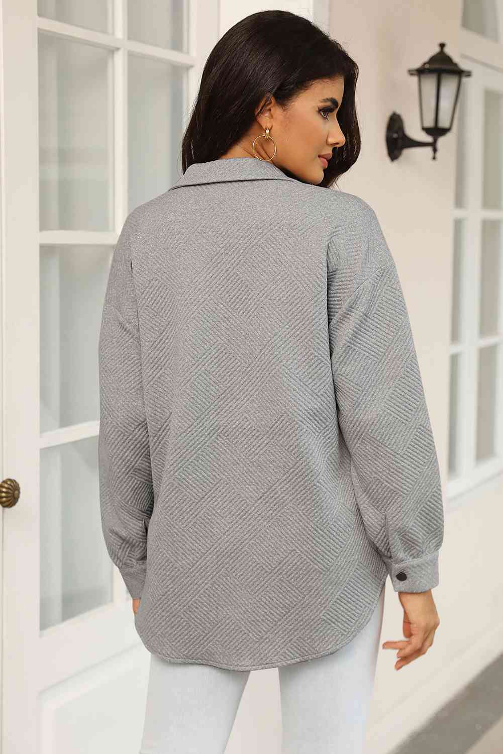 Cloudy Blue Snap-Front Collared Jacket with Pockets Lightweight and Versatile Jacket