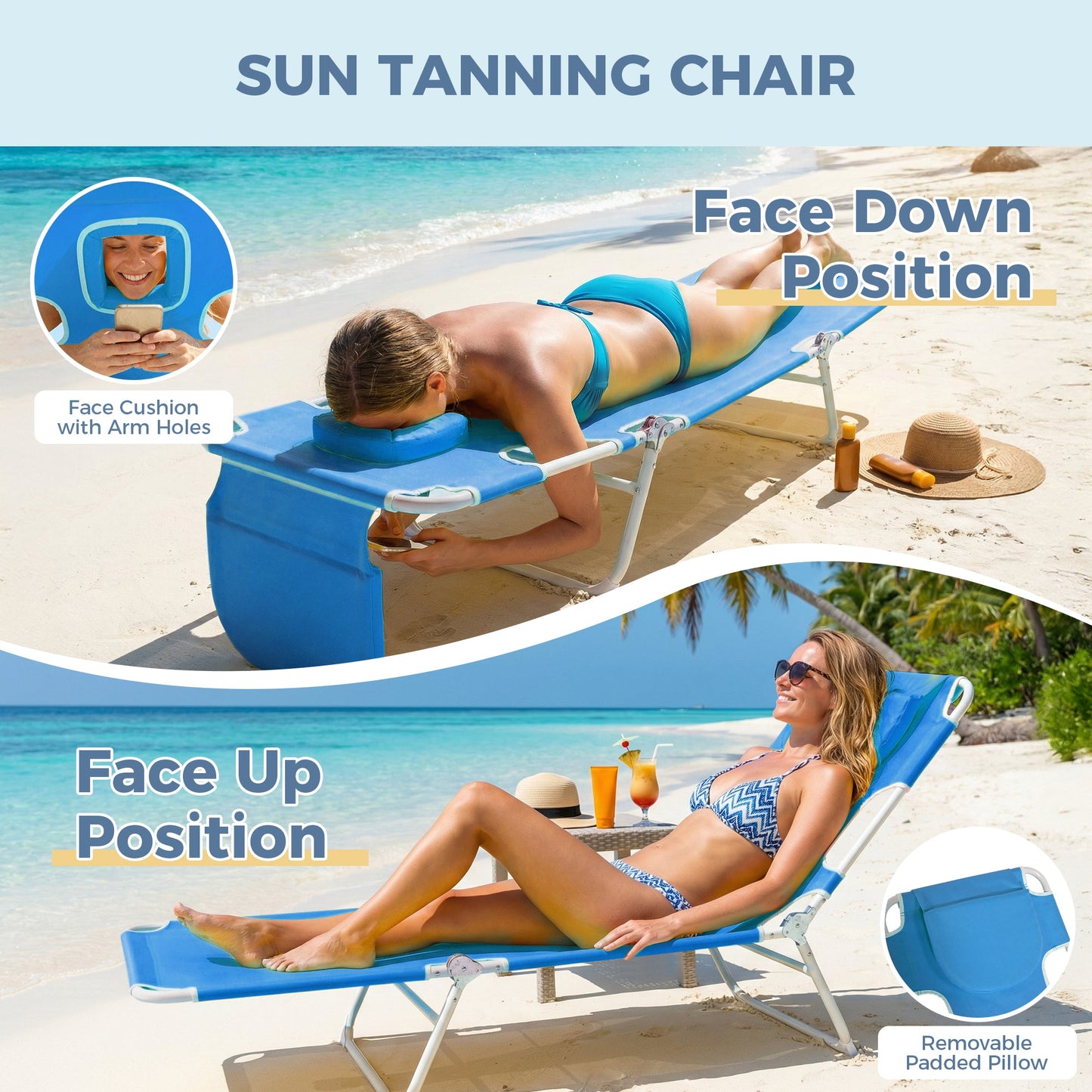 Ainfox Folding Chaise Lounge Chair, Patio Sun Tanning Lounger Reclining Back