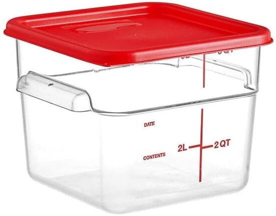 Clear Square Polycarbonate Food Storage Container with Red Lid, 6 Qt.