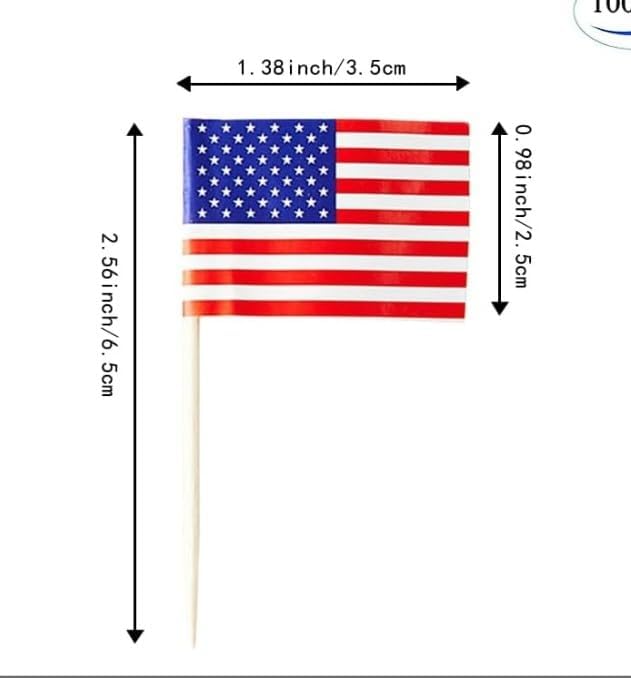 American Flag Toothpick Food Picks, Patriotic Party Appetizer Picks, 2.5 Inch, 100 Count