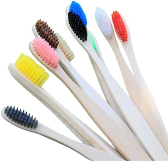 Natural Bamboo Toothbrushes, Colorful Soft Bristles, Manual, Adult, 10 Pack