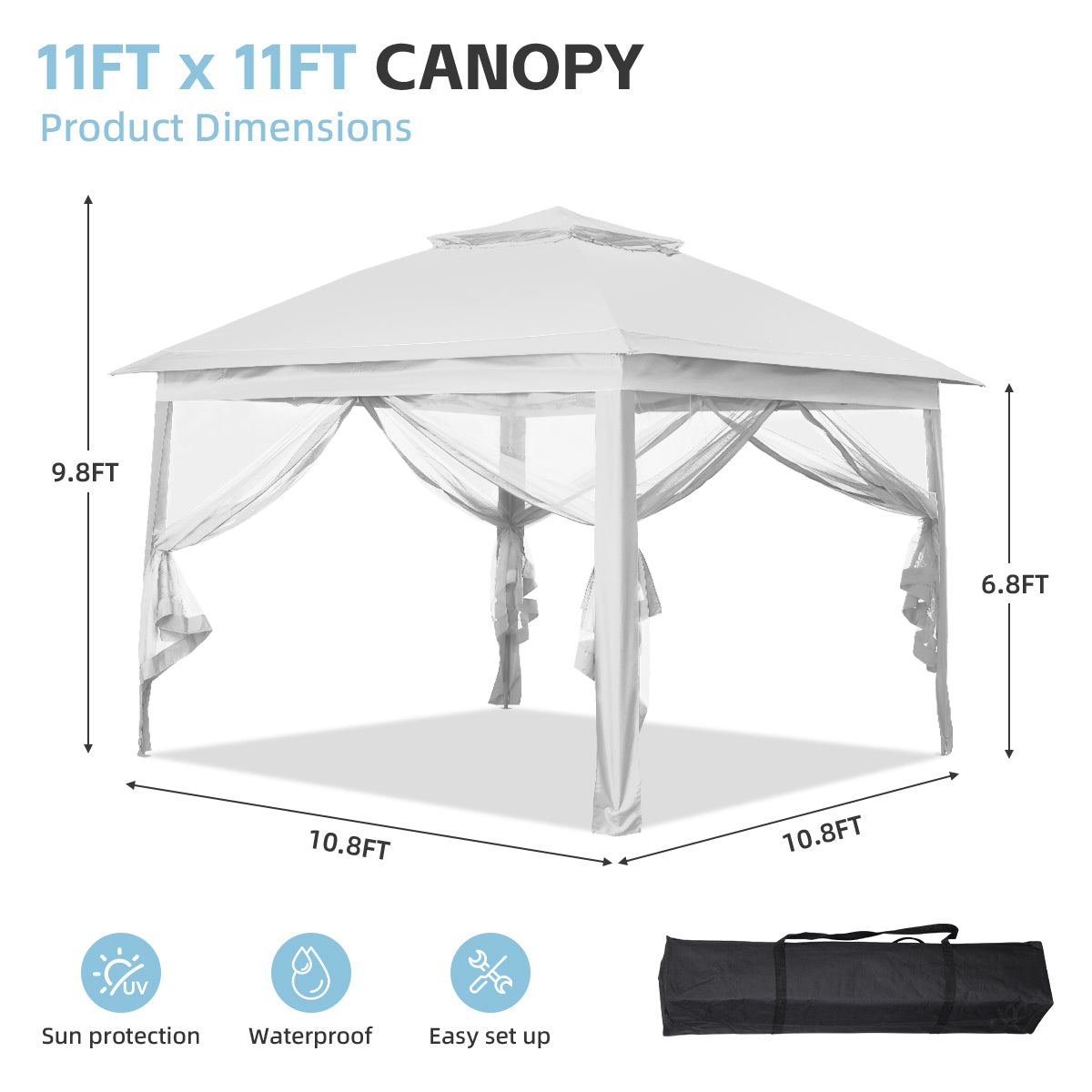 Ainfox 11ft x 11ft Heavy Duty Pop Up Gazebo Outdoor Canopy Shelter Instant Patio Gazebo Sun Shade Canopy Tent for Lawn Garden Backyard Deck