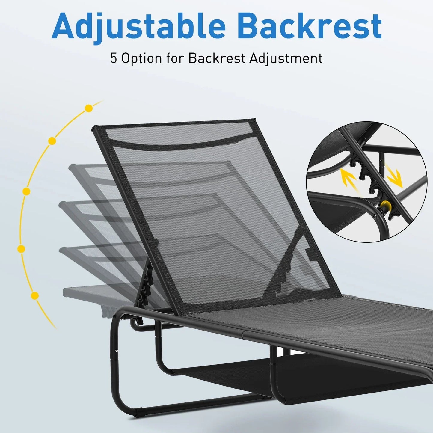 Ainfox Patio Chaise Lounge Chair, 5 Adjustable Positions Outdoor Recliner with Hidden Storage, Breathable Textilene Fabric Steel Frame