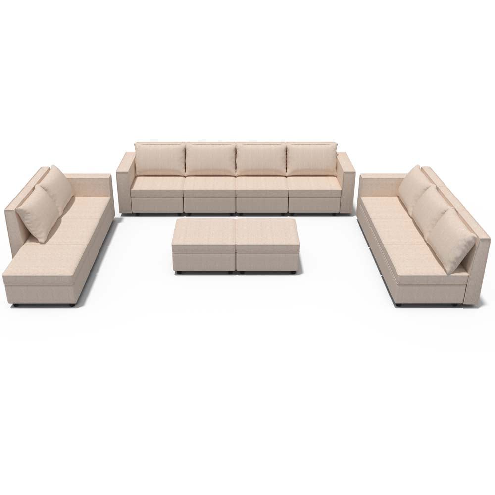 Ainfox 12-Seat Modular Sectional Sofa Sleeper Sofa Flannel Sofa with Storage Seat Beige