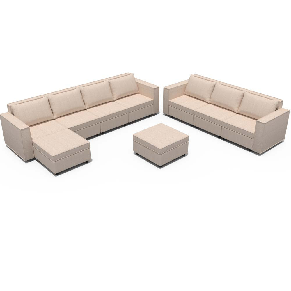 Ainfox 9-Seat Modular Sectional Sofa Sleeper Sofa Flannel Sofa with Storage Seat Beige