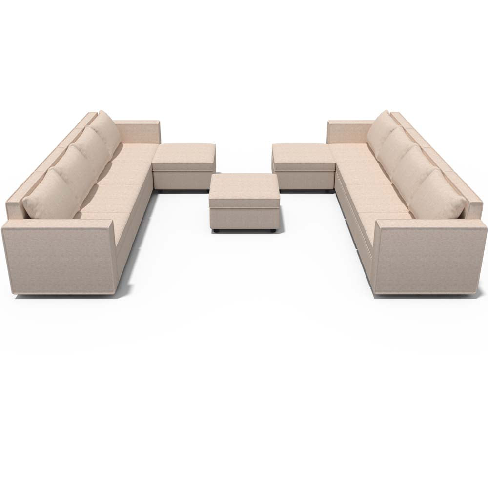 Ainfox 11-Seat Modular Sectional Sofa Sleeper Sofa Flannel Sofa with Storage Seat Beige