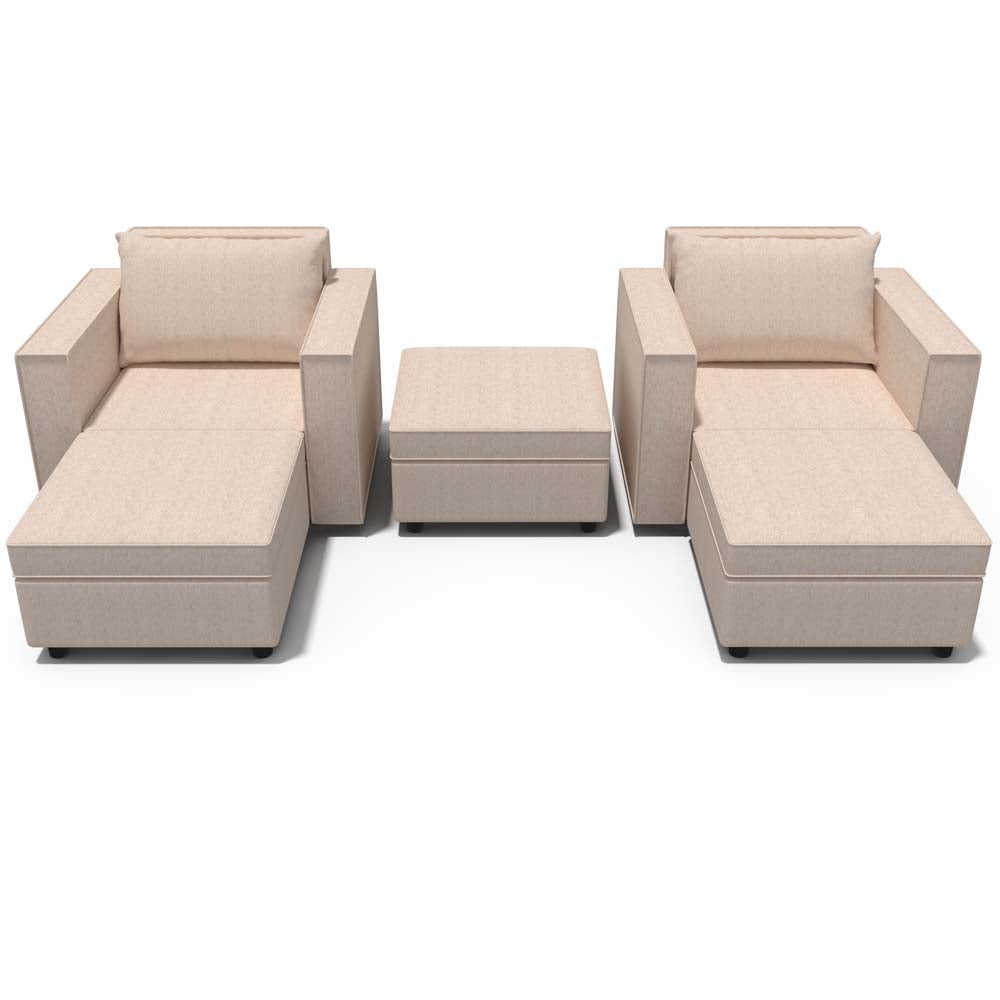 Ainfox 5-Seat Modular Sectional Sofa Sleeper Sofa Flannel Sofa with Storage Seat Beige