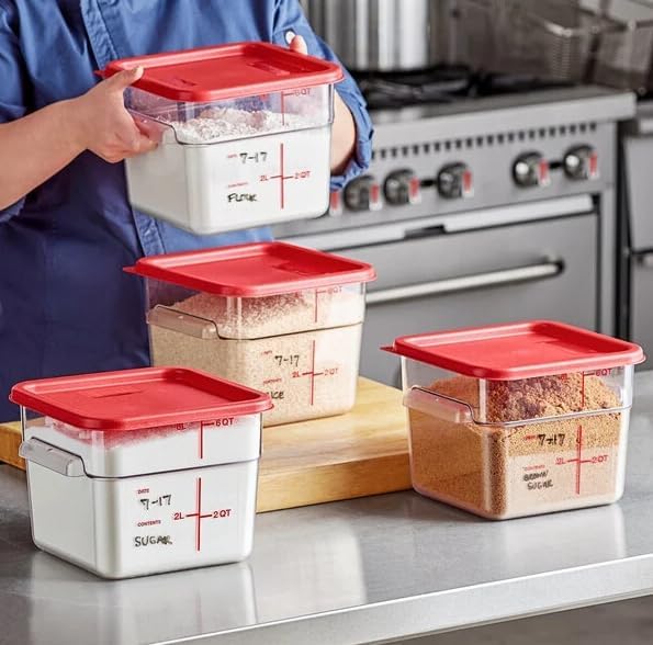 Clear Square Polycarbonate Food Storage Container with Red Lid, 6 Qt.