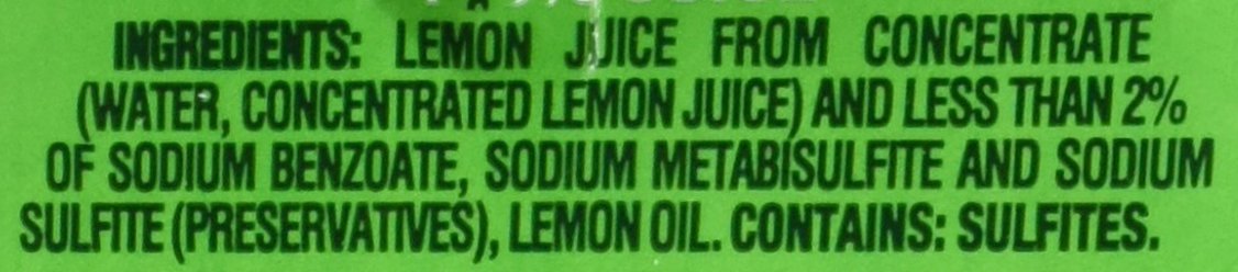 ReaLemon ingredient label listing preservatives and sulfites