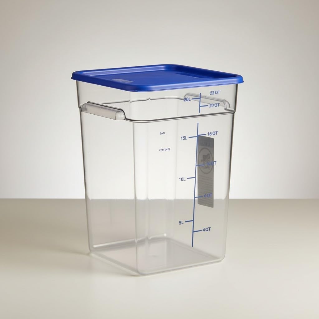 Empty large square food container on a gray background