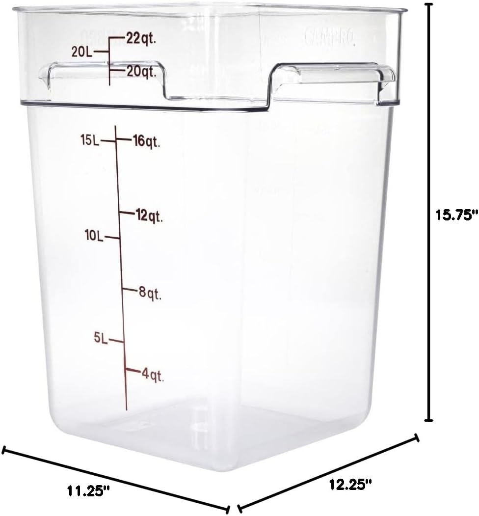 Cambro Food Storage Container - Classic Series Square - 22 QT (Quart) - Commercial Grade for Food Prep (Clear)