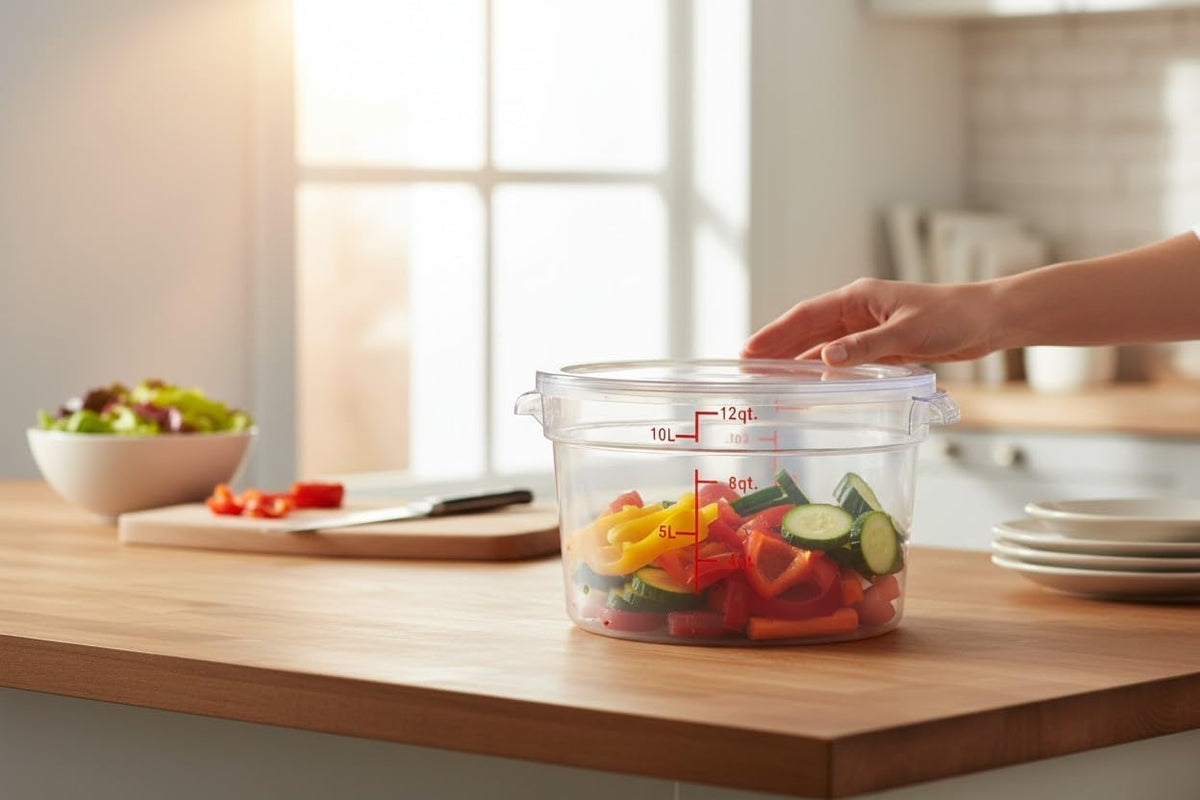 12 Qt. Clear Round Polycarbonate Food Storage Container with Lid, BPA Free, for Food Storage
