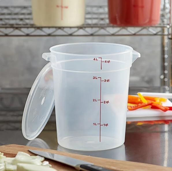4 Qt. Round Translucent Food Storage Container with Lid, Polypropylene, BPA Free, 3 Pack