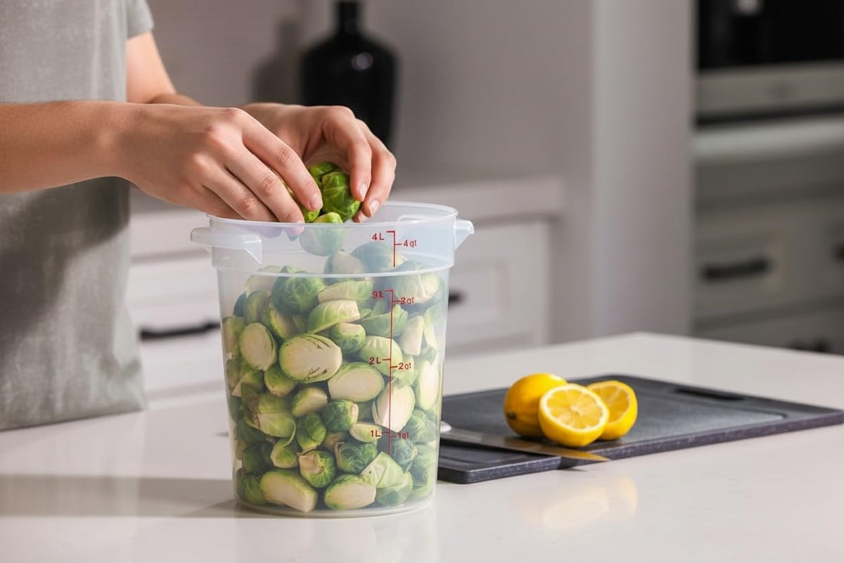 4 Qt. Round Translucent Food Storage Container with Lid, Polypropylene, BPA Free, 3 Pack