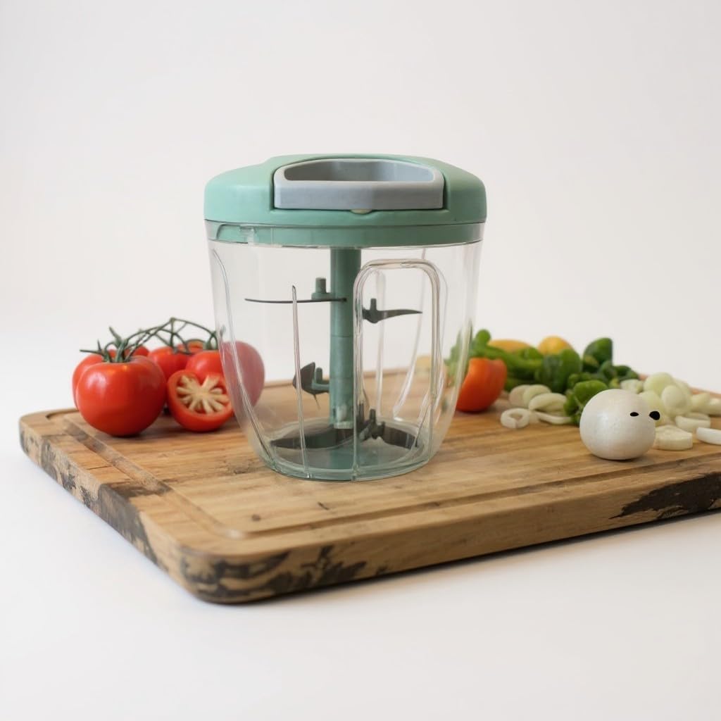 Manual Food Processor Vegetable Chopper, Portable Hand Pull String Garlic Mincer Onion Cutter for Veggies, Ginger, Fruits, Nuts, Herbs, etc., 900ml-green