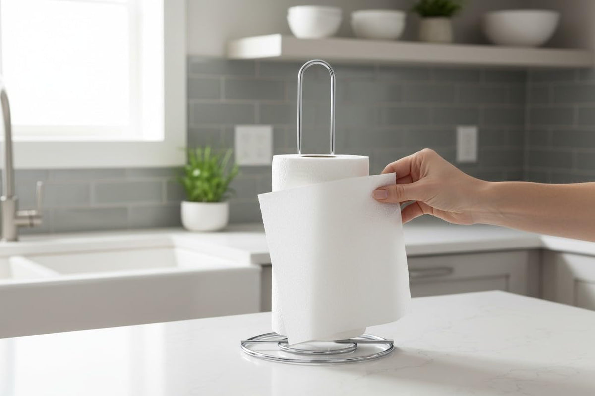 Freestanding Paper Towel Holder, Chrome Finish, Countertop Stand for Kitchen