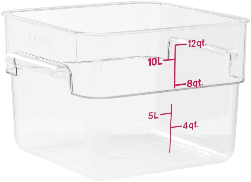 Cambro Food Storage Container - Classic Series Square - 12 QT (Quart) - Commercial Grade for Food Prep (Clear)