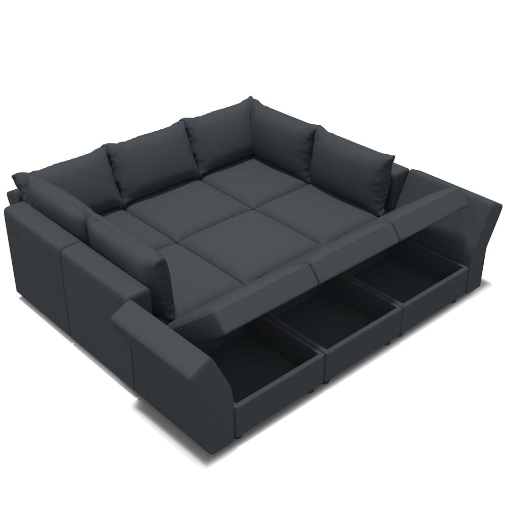 Ainfox 9 Seats + 9 Sides Modular Sectional Sofa Sleeper Sofa Flannel Sofa with Storage Seat