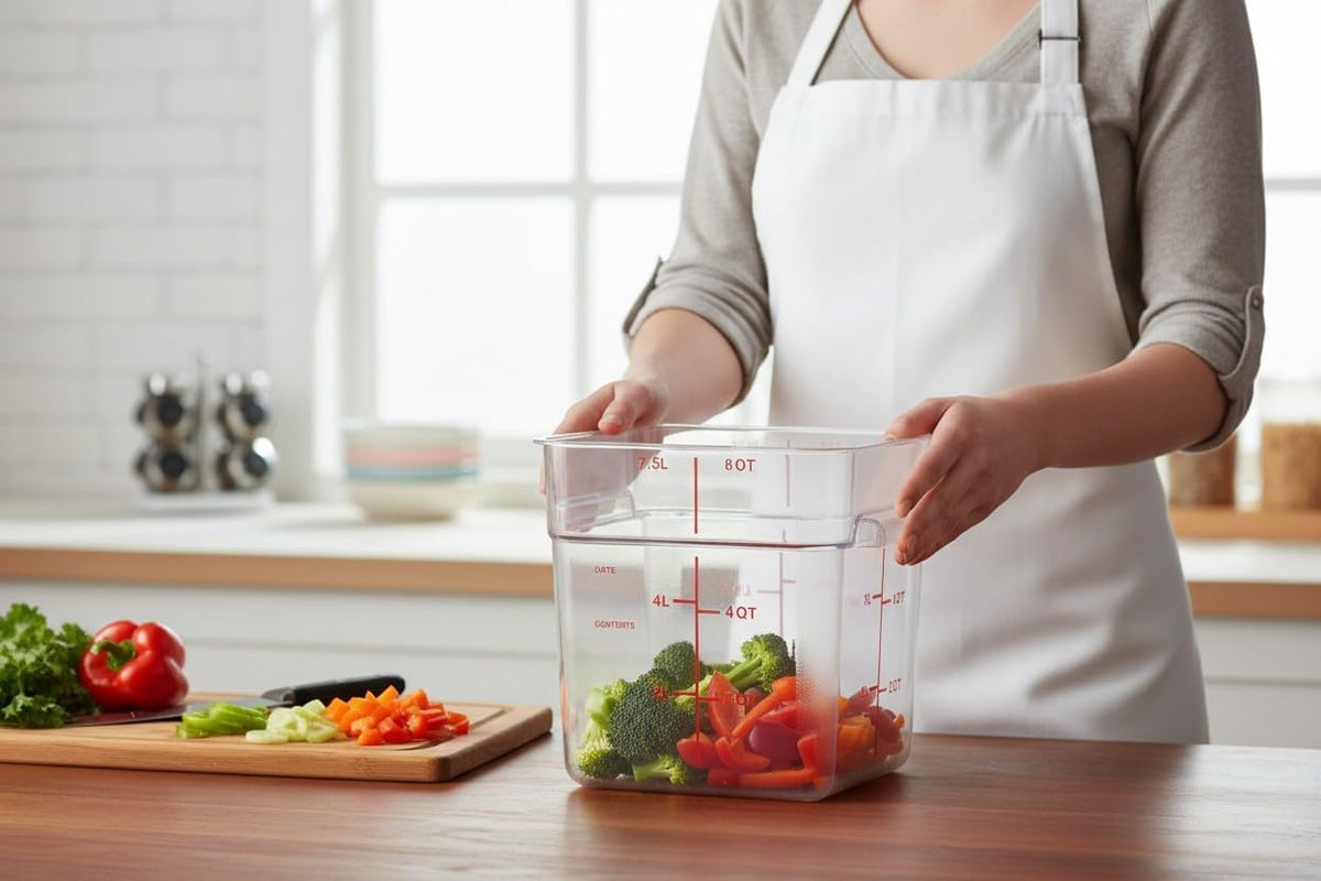 Vegetable preparation beside clear storage containers