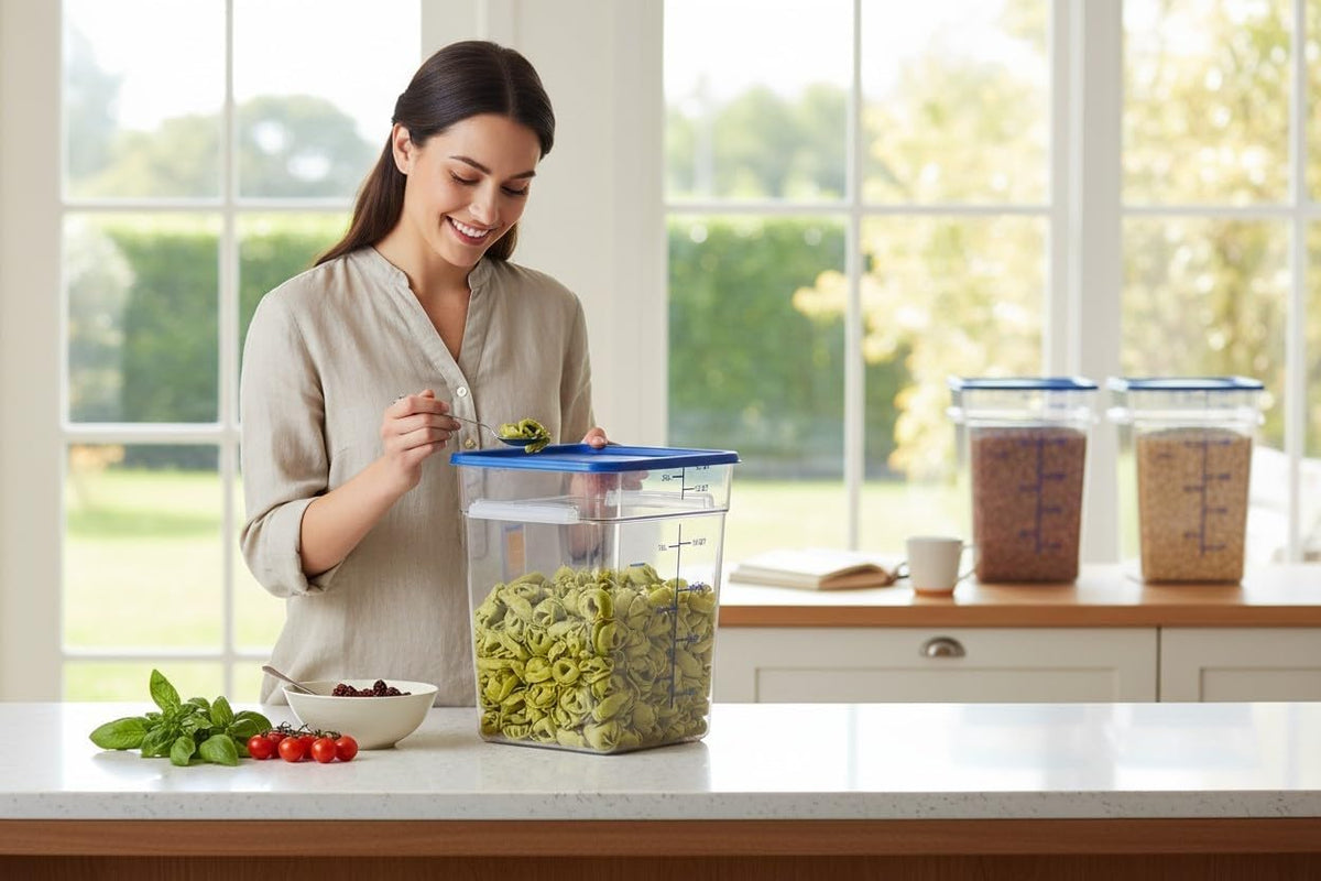 Dry ingredients poured into a bulk food container
