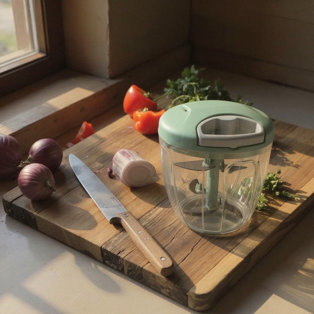 Manual Food Processor Vegetable Chopper, Portable Hand Pull String Garlic Mincer Onion Cutter for Veggies, Ginger, Fruits, Nuts, Herbs, etc., 900ml-green