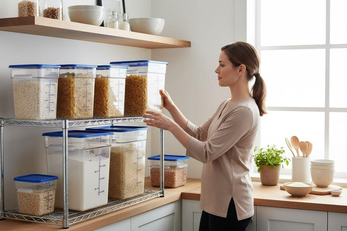 Dry ingredients organized in kitchen storage containers