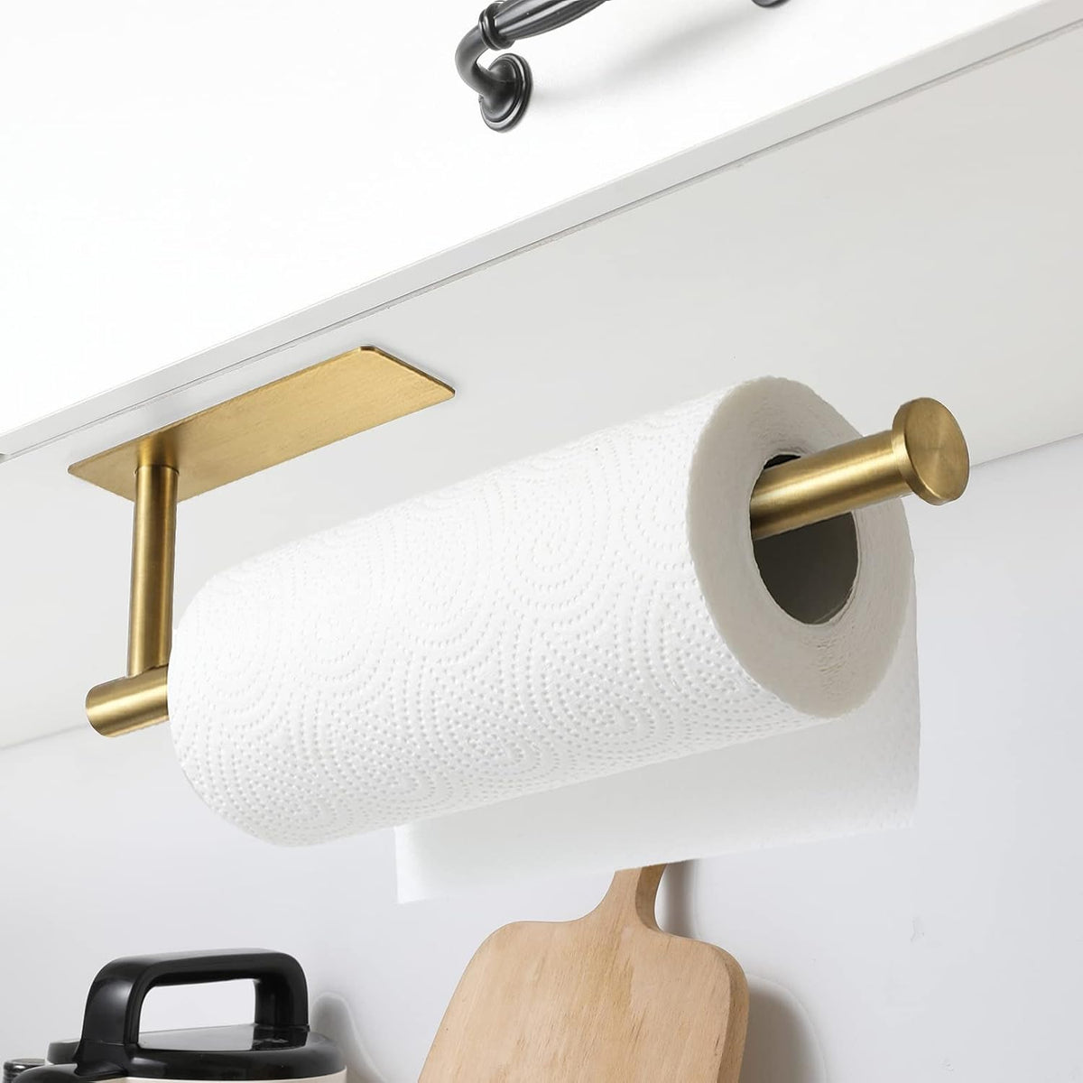 Under Cabinet Paper Towel Holder for Kitchen, Adhesive, Gold