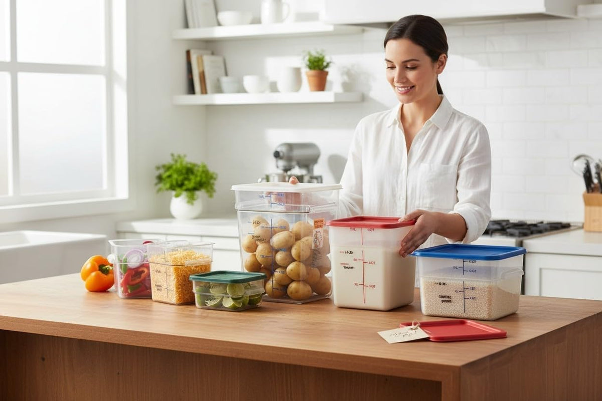 Food storage containers stacked on a counter