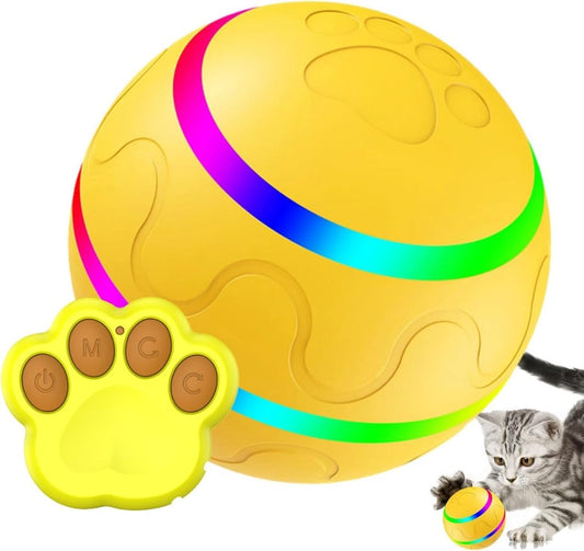 Interactive Pet Ball Toy with Remote Paw Controller, Yellow, Electronic Dog/Cat Entertainment,