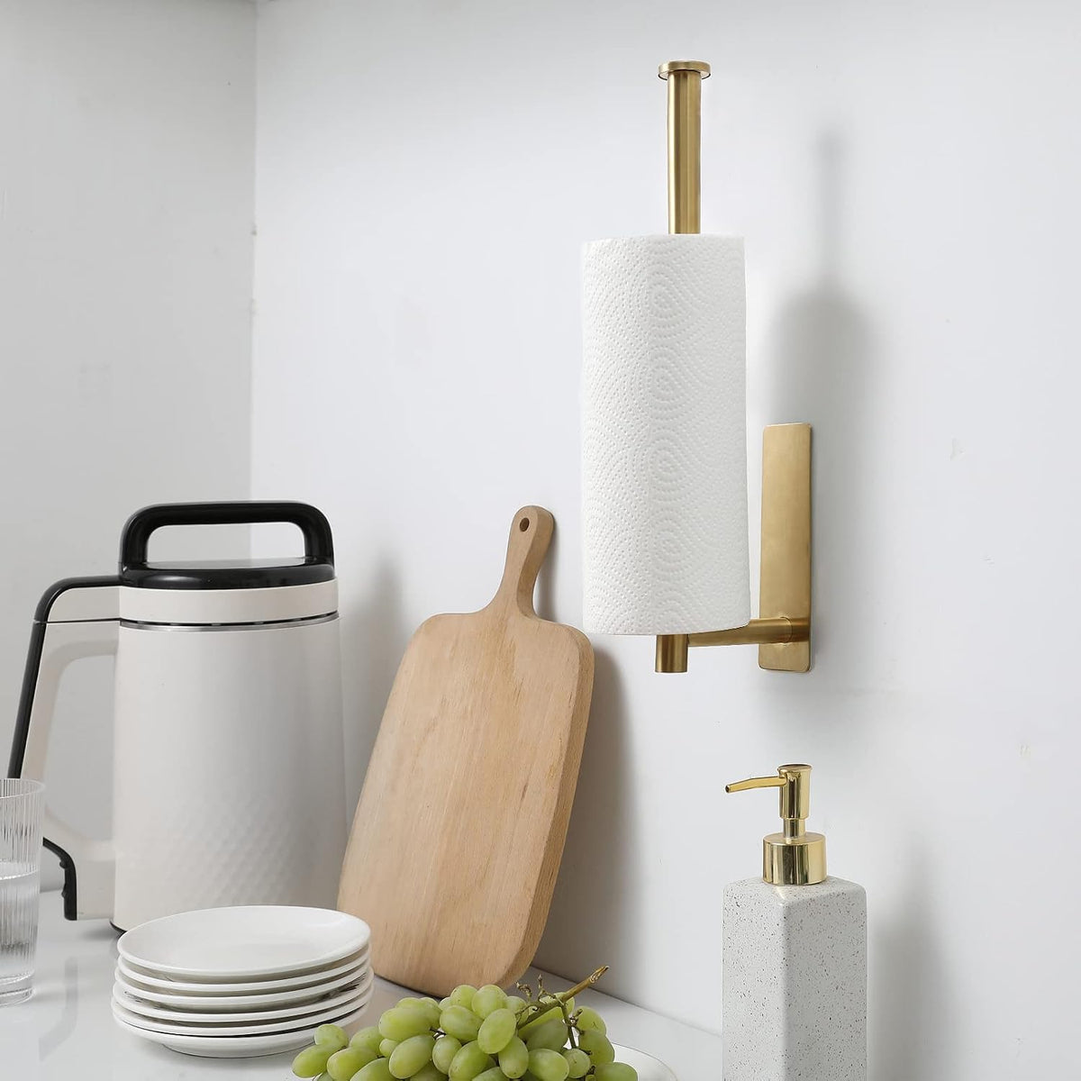 Under Cabinet Paper Towel Holder for Kitchen, Adhesive, Gold