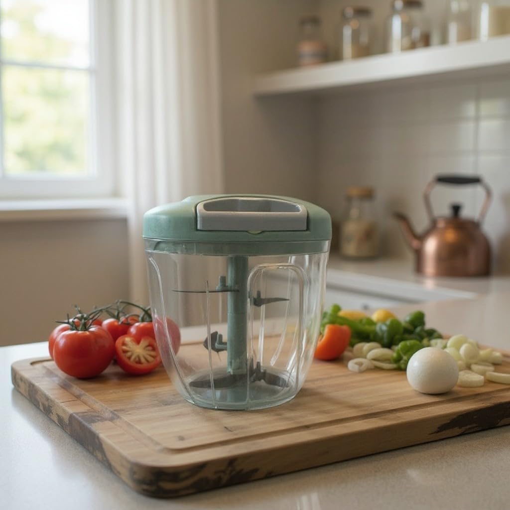 Manual Food Processor Vegetable Chopper, Portable Hand Pull String Garlic Mincer Onion Cutter for Veggies, Ginger, Fruits, Nuts, Herbs, etc., 900ml-green