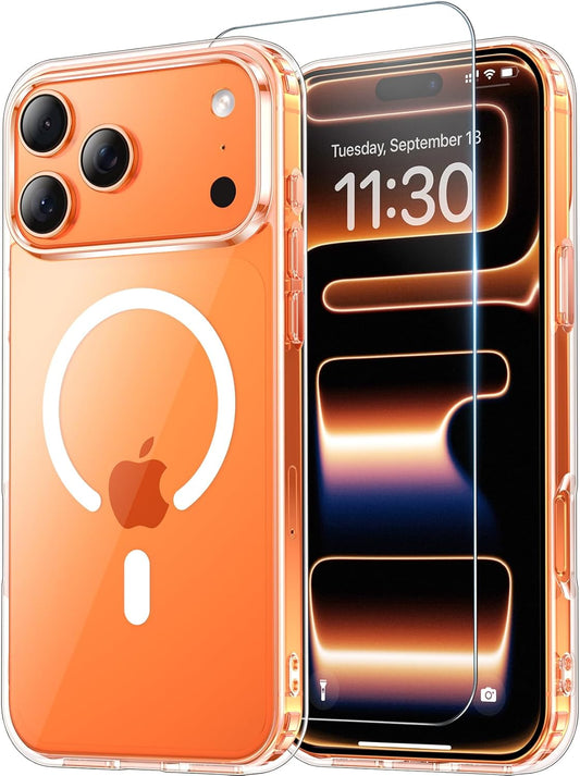 iPhone 17 Pro Case Clear Compatible with Magsafe][Anti-Yellowing][Military-Grade Protection] Shockproof Slim Magnetic Phone Case Cover