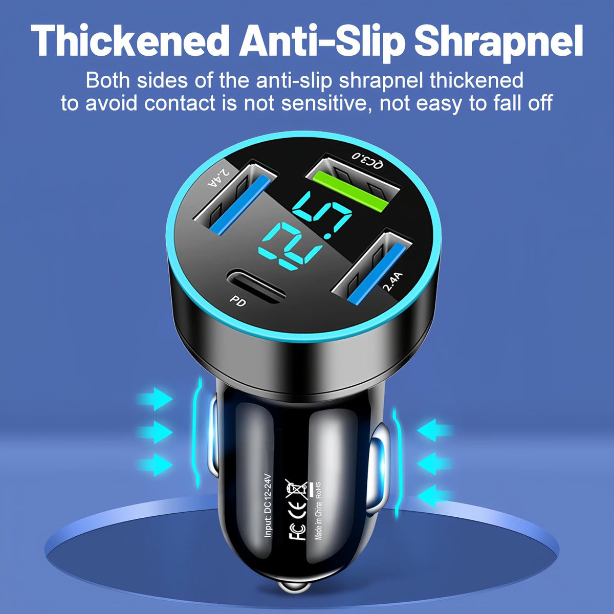 Diagram of the car charger spring contacts and grip