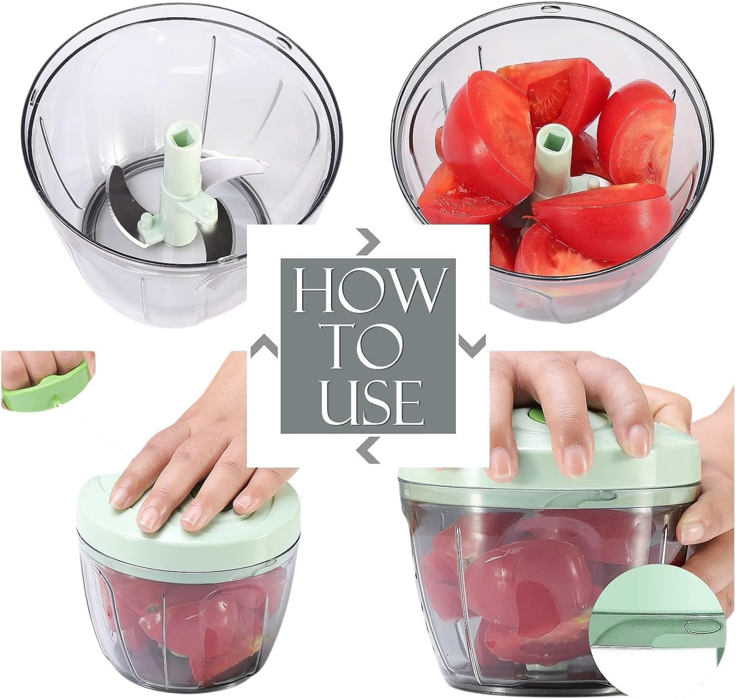 Manual Food Processor Vegetable Chopper, Portable Hand Pull String Garlic Mincer Onion Cutter for Veggies, Ginger, Fruits, Nuts, Herbs, etc., 900ml-green