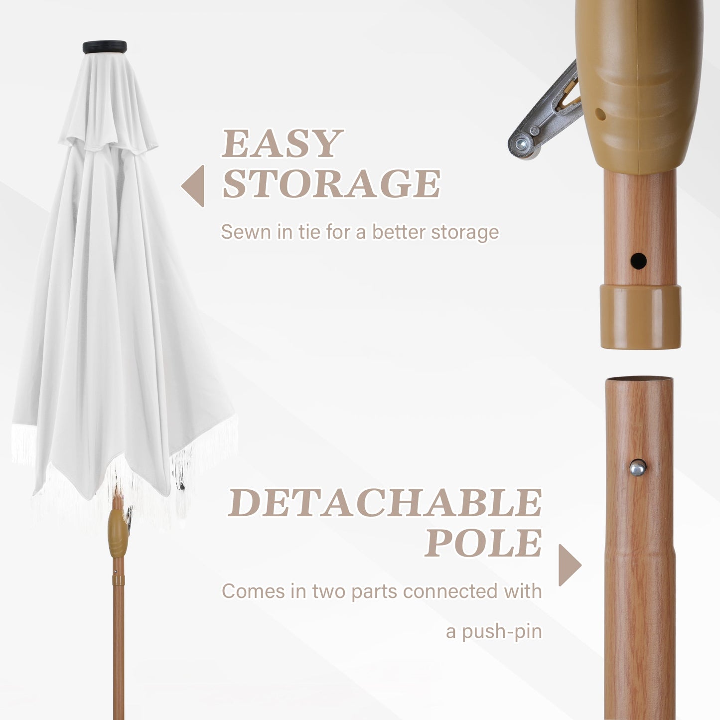 Ainfox 7.5ft Boho Fringe Patio Umbrella with Solar LED Lights, UV Protected Outdoor Umbrella