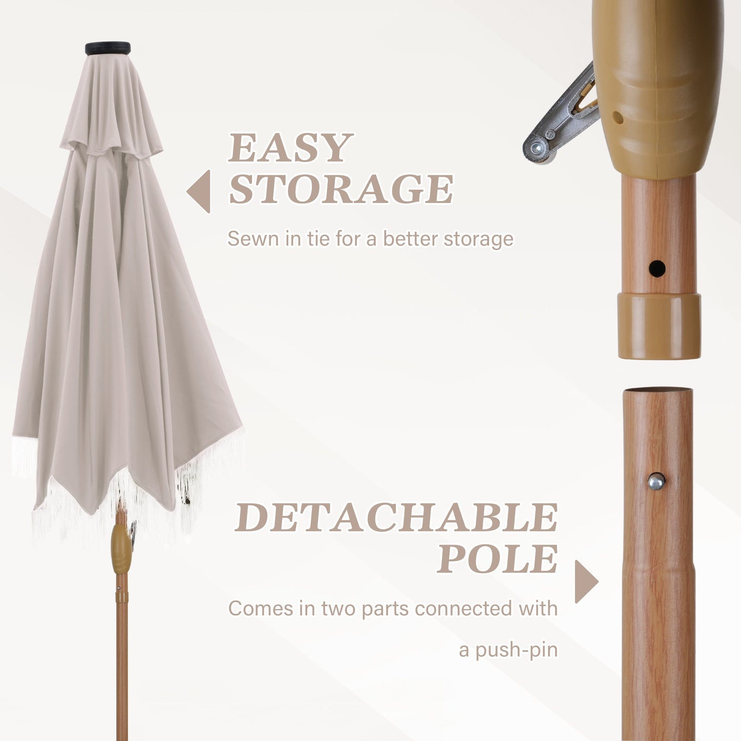 Ainfox 7.5ft Boho Fringe Patio Umbrella with Solar LED Lights, UV Protected Outdoor Umbrella