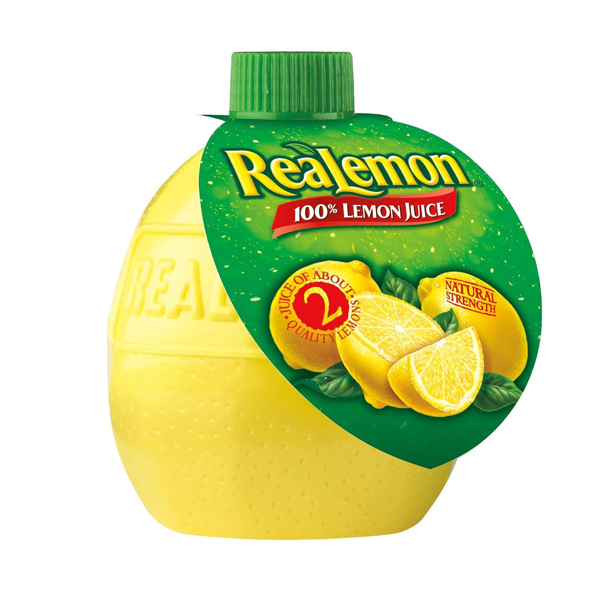 ReaLemon lemon-shaped 2.5 fl oz juice bottle with green cap