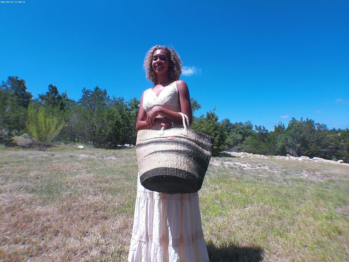 Healing Handmade Vegan Green and White Sisal Tote Basket Bag