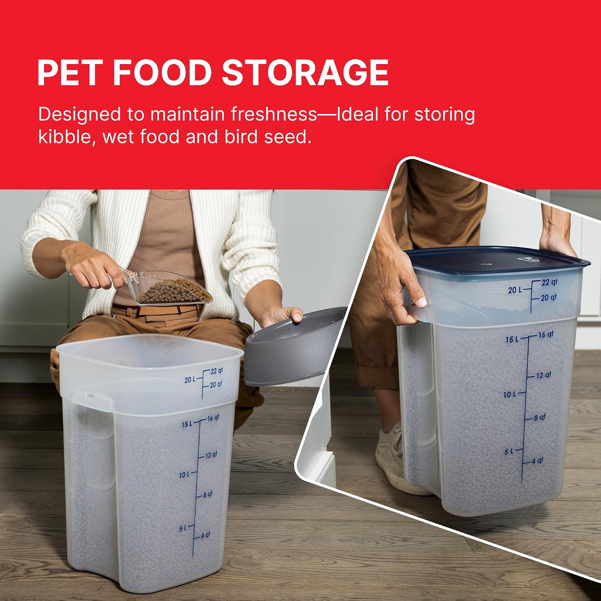 Cambro FreshPro 22 Quart (QT) Food Storage Container with Lid (Restaurant Grade) - for Food Prep, Commercial Kitchen, Pet and Dog Food Container (Translucent)