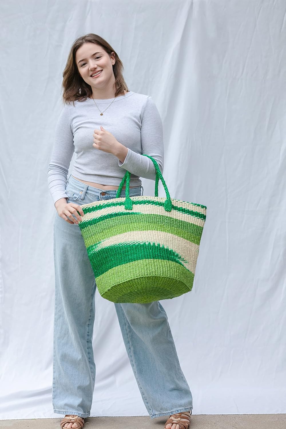 Hand Woven Sisal Market Bag with Strap Handles