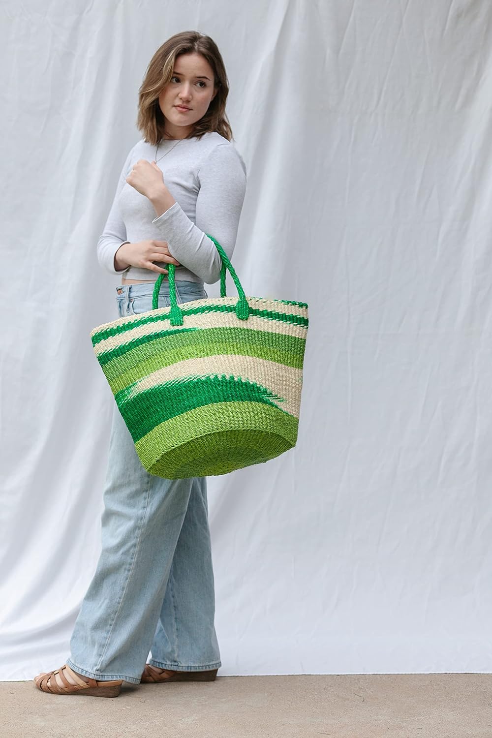 Hand Woven Sisal Market Bag with Strap Handles
