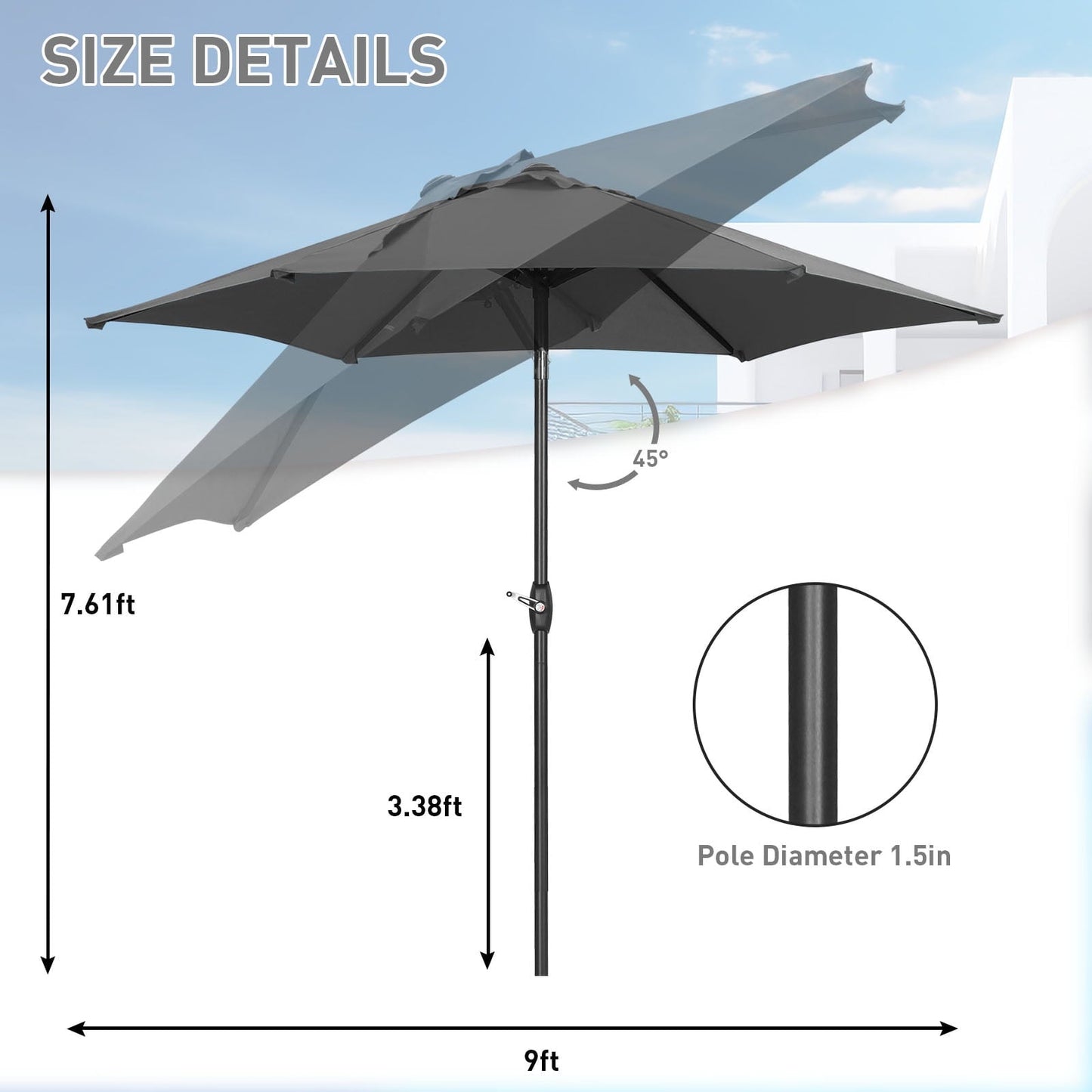 Ainfox 9ft  Patio Umbrella with Push Button Tilt and Crank, UV and Waterproof