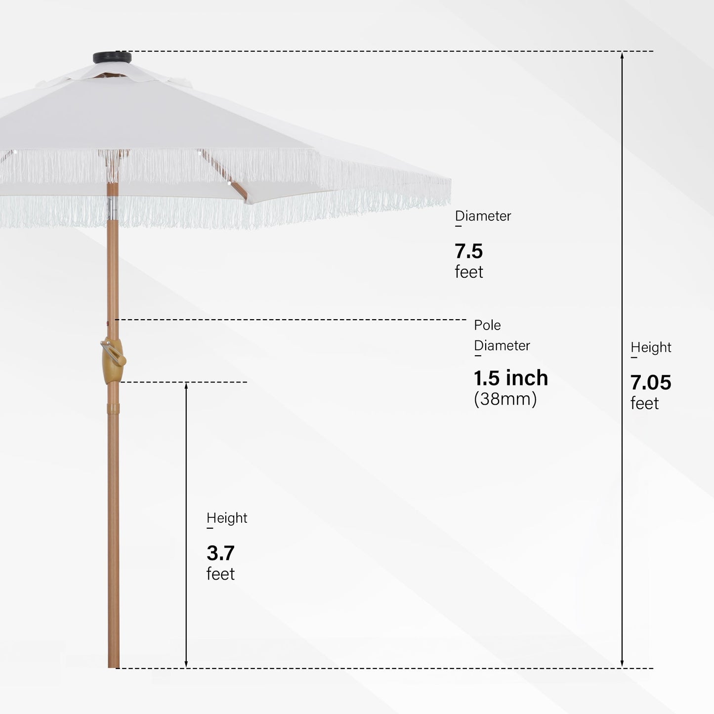 Ainfox 7.5ft Boho Fringe Patio Umbrella with Solar LED Lights, UV Protected Outdoor Umbrella