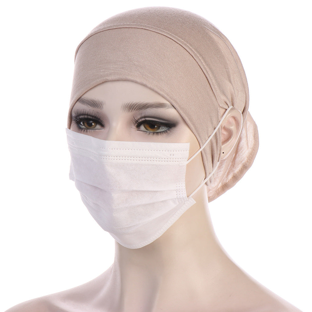 NEW Soft Cotton Hijab Breathable Turban Tie Under Scarf Elegant Ear Hole Stretch Inner Hijabs Lightweight Turban Round Front Under Hijab Caps Female Turban Bonnet