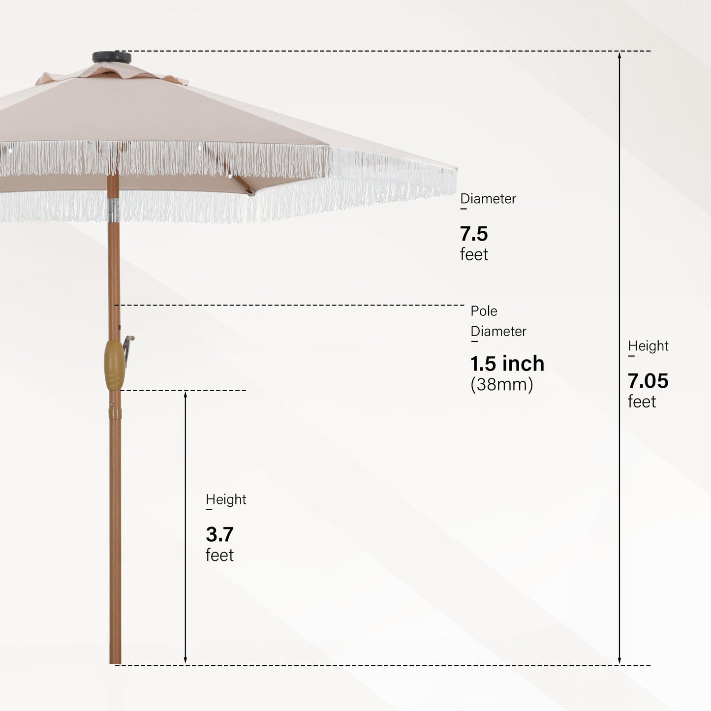 Ainfox 7.5ft Boho Fringe Patio Umbrella with Solar LED Lights, UV Protected Outdoor Umbrella