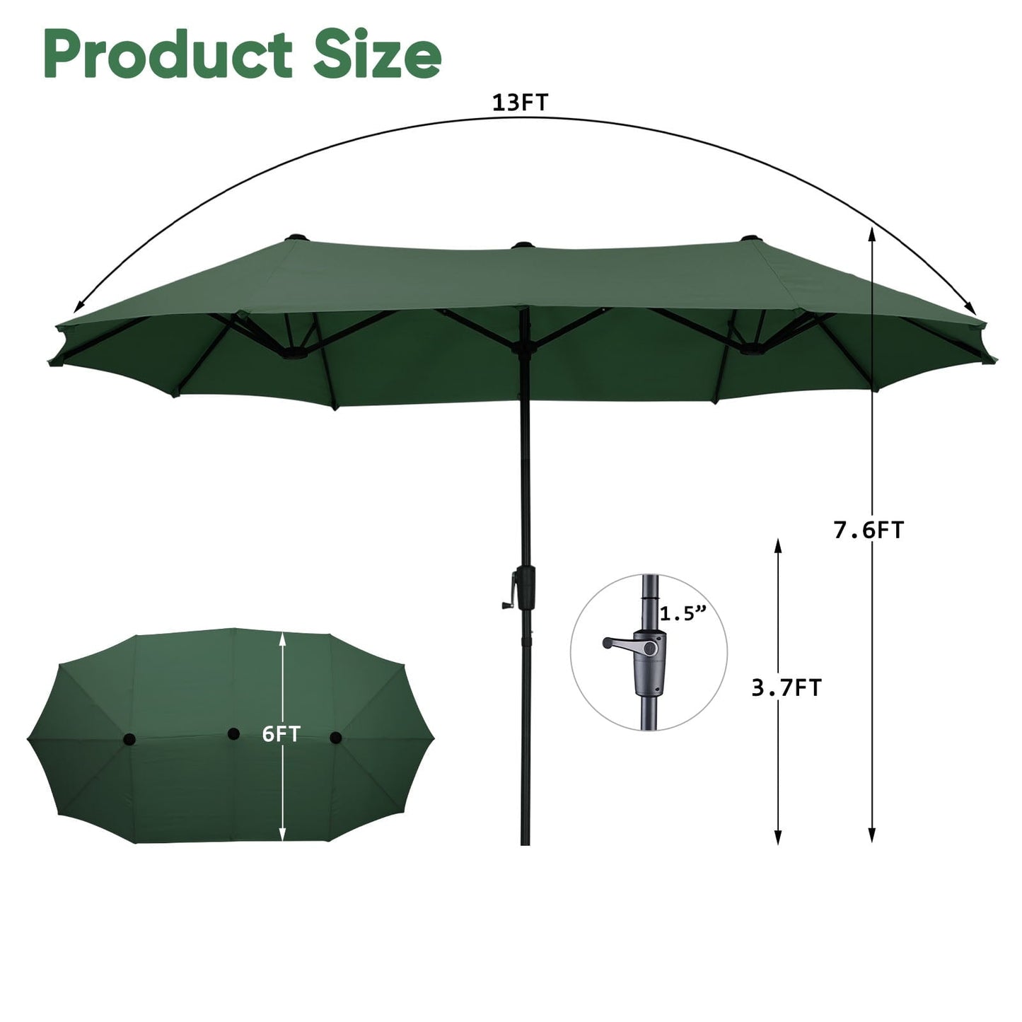 Ainfox 13ft Large Patio Umbrella, Outdoor Double-Sided Rectangle Market Heavy Duty Umbrellas without Base
