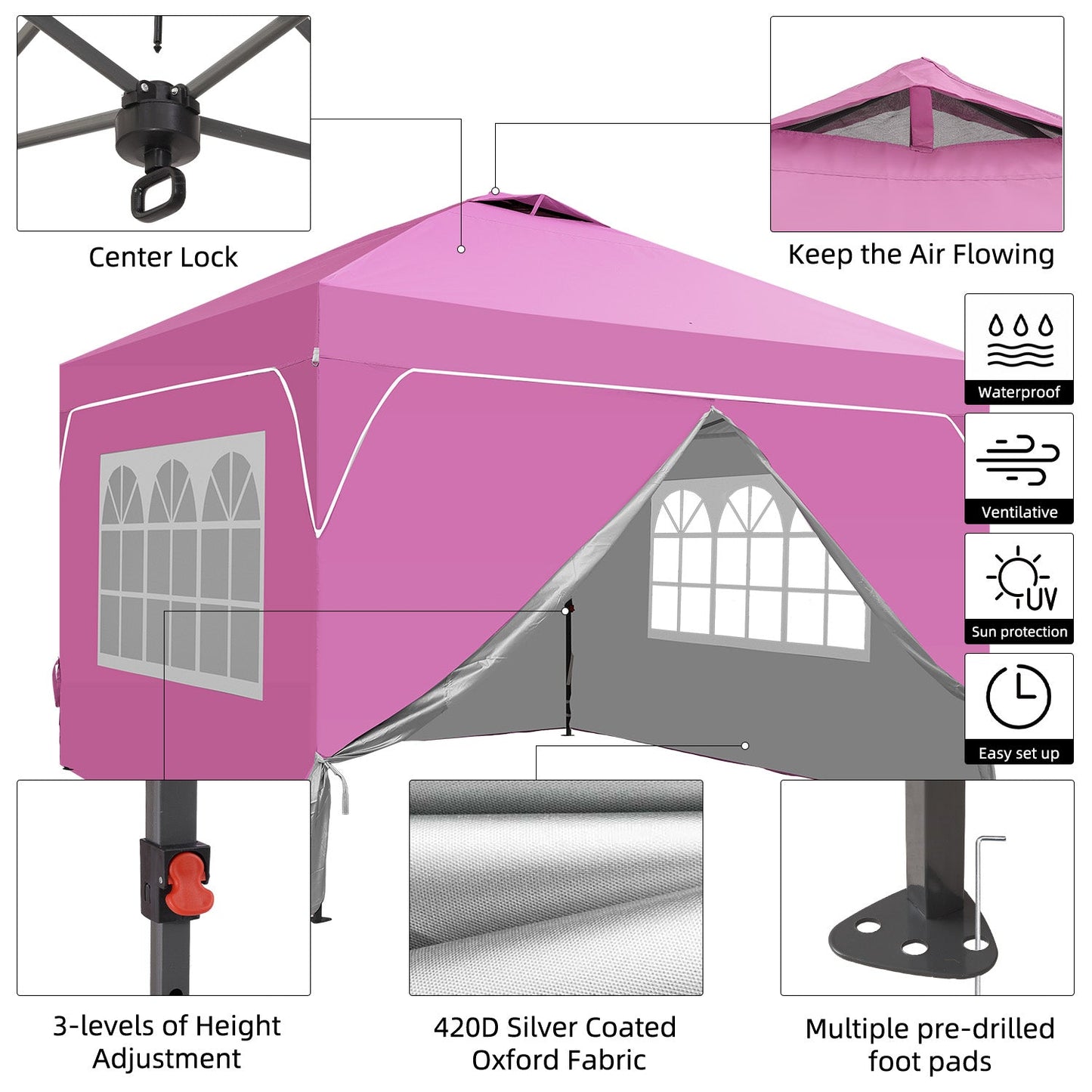 Ainfox 12ftx12ft Pop Up Canopy Tent with 4 Sidewalls One Push Tent Canopy with Wheeled Carry Bag, 8 Stakes and 4 Ropes