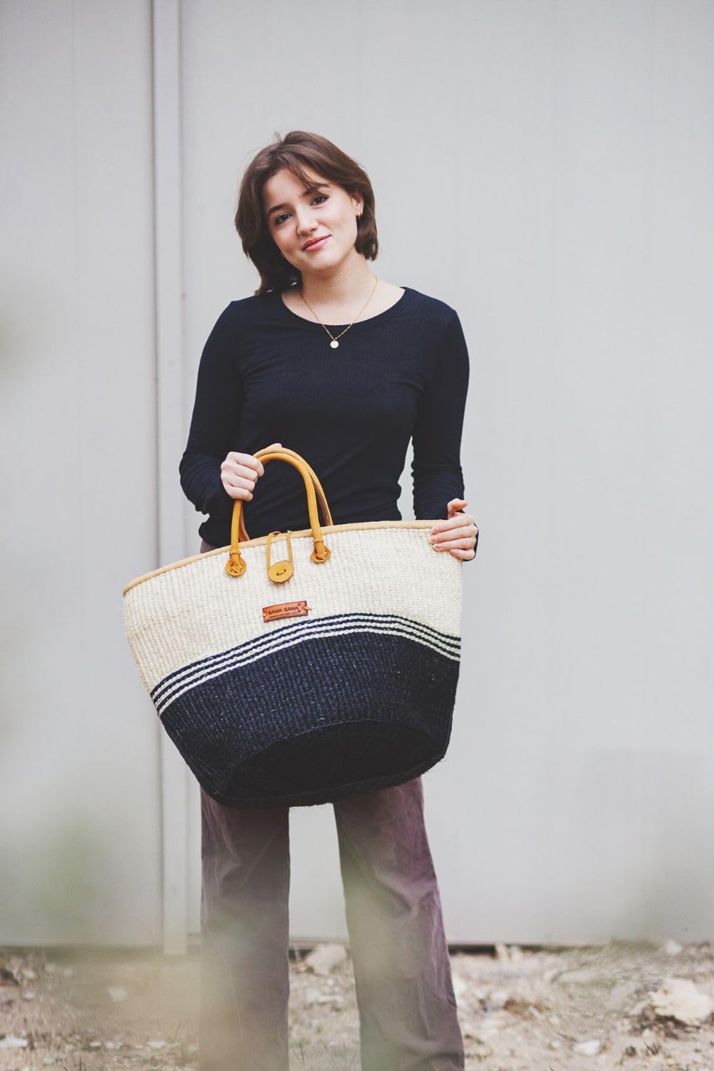 Balance Tri Stripes Handwoven Sisal Basket Tote Bag